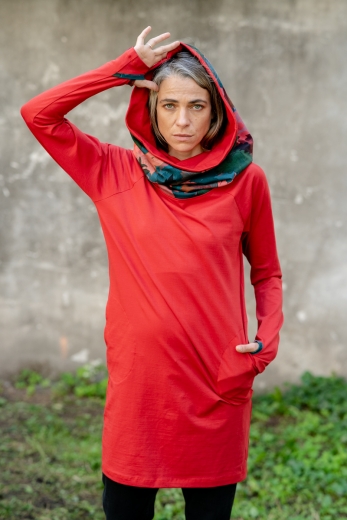 Tunika Hoodie Red Rio - bawełna organiczna - ostatnia sztuka!