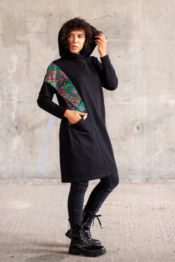 Sukienka Onga Hoodie Black Mundo - bawełna organiczna