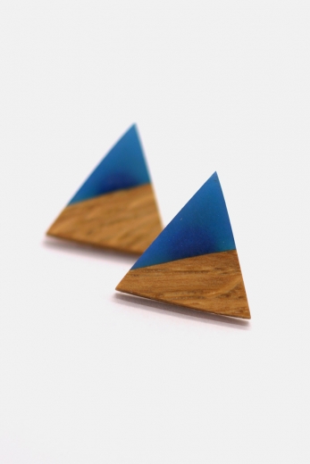 Kolczyki Wood Triangle Blue