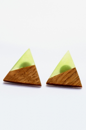 Kolczyki Wood Triangle Green