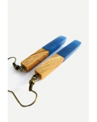 Kolczyki Wood Rectangle Blue