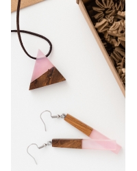 Zestaw Świąteczny: Wisiorek Wood Triangle Light Pink + Kolczyki Wood Rectangle Light Pink